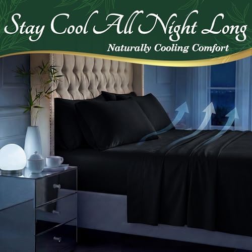DECOLURE 100% Organic Viscose Derived from Bamboo Sheets Cal King Size 6pcs - Ultra Soft & Luxuriously Cooling, 17" Deep Pocket, Double Stitching, Perfect for Hot Sleepers - King Bed Sheets (Black) - 2