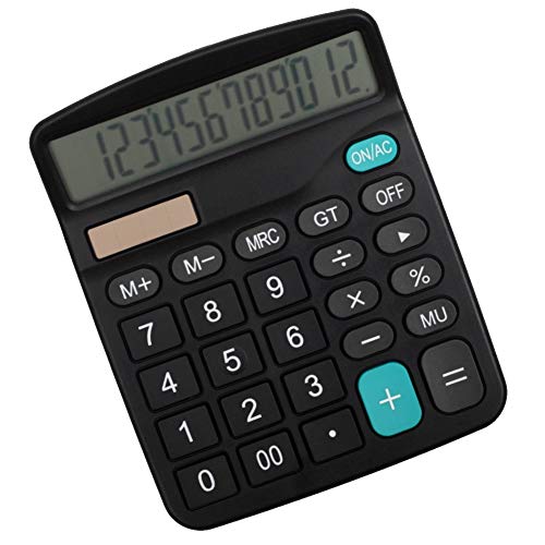 HEART SPEAKER 12-Digit Solar Powered Large Display Calculator for Home Office Desk Decor Accountant Tools Black