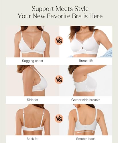 Image of Popilush Womens Wireless Push Up Bra Comfortable Supportive Everyday Bra | Support & Lift, No Underwire, Full Coverage, Flexible Fit, V Mesh Crossover, Soft Breathable Fabric, All Day Comfort