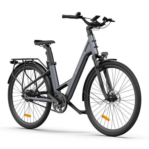 ADO E-Bike Air 28 Elektrofahrrad,electric bikes Pedelec Riemenantrieb,e bike 28 zoll,Momenten-Sensor, 1 Gang, Heckmotor, 345,00 Wh Akku,Tiefeinsteiger, ebike Damen/Herren,Gepäckträger,Lampe (gray)