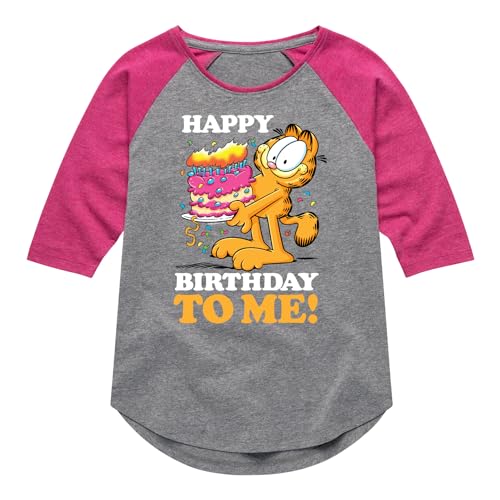 HYBRID APPAREL - Garfield - Happy Birthday to Me - Toddler & Youth Girls Raglan Graphic T-Shirt