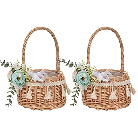 Ercheng Handwoven Flower Girl Baskets with Handle Cover
