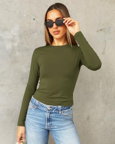 Image of Abardsion Women's Slim Lightweigh Long Sleeve T Shirts | Fall Clothes 2026 Casual Basic Crewneck Going Out Crop Tops Y2K