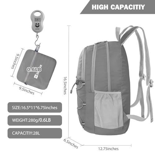 Image of ZOMAKE Ultra Lightweight Hiking Backpack 28L, Packable Small Backpacks Water Resistant Daypack for Women Men(Medium grey)