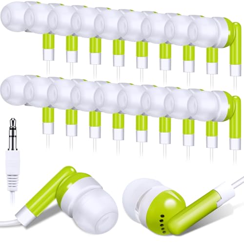 Image of Konohan 100 Pcs Bulk Earbuds with Wire Basic Headphones in Ear for Libraries Laptop, No Microphone 3.5 mm Jack Earbuds Dot Headphones, Individually Bagged (Sage Green)