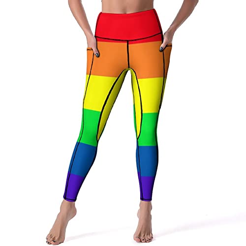 Bagea-Ka Gay Pride LGBT Rainbow Flag Pattern High Waisted Leggings for Women Yoga Pants with Pocket Workout Sports Athletic