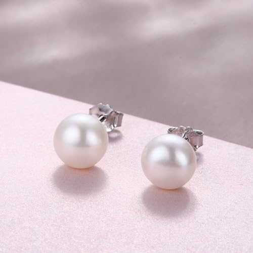Milacolato 5 Pairs Pearl Stud Earrings for Women | Genuine Freshwater Cultured Pearl Earrings Set 18K White Gold Plated Sterling Silver Stud Earrings | Wedding Bridal Earrings3