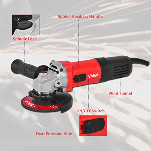 Vbliot 780W Angle Grinder 4-1/2 Inch Powerful Grinder Tool 6Amp Power Grinder With Paddle Switch And 360° Rotational Guard 11000Rpm Power Angle Grinders For Cutting And Grinding Metal Stone Wood #TOP2