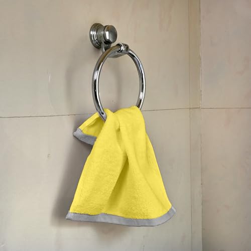 Image of Divine Casa 500 GSM Cotton Face Towel Set of 4 | 30 x 30 CM Yellow Ultra Soft Absorbent Cotton Face Towels | Quick Dry Washcloths