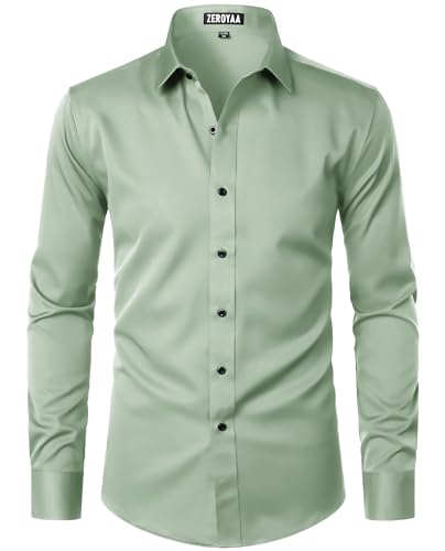 ZEROYAA Men's Long Sleeve Dress Shirt Modern Slim Fit Wrinkle-Free Casual Business Button Up Shirts