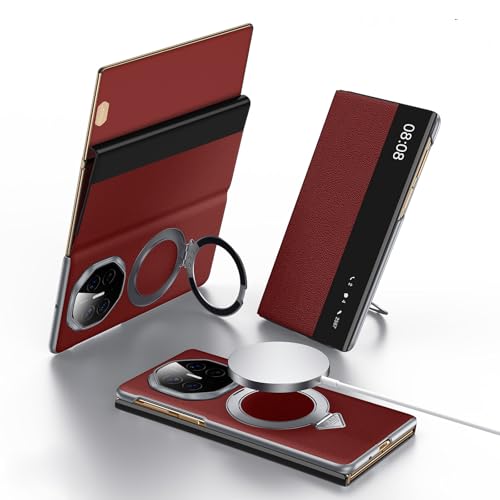Étui Huawei Mate XT en cuir rouge compatible MagSafe et support
