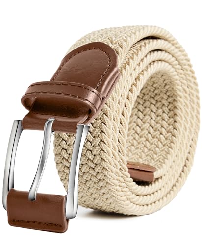 Men's Belt Elastic Braided Belt Casual Solid Color Stretch Woven Belt for Men