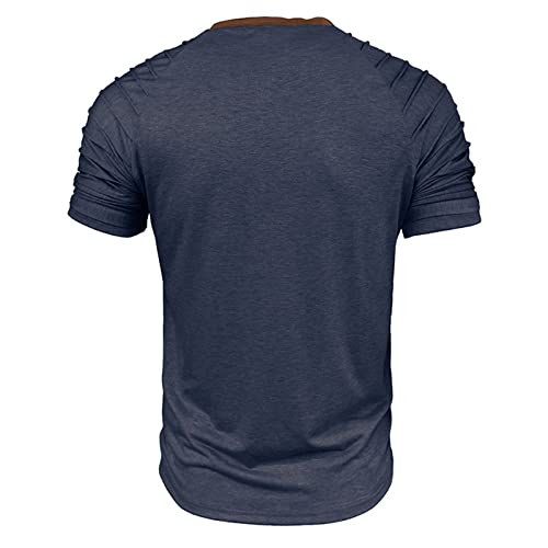 Njnjgo Mens Short Sleeve Henley Shirts Solid Classic V-Neck Three Button V-Neck T Shirts For Men #TOP6