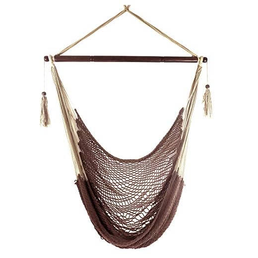 Krazy Outdoors Mayan Hammock Chair - Large Cotton Rope Hanging Chair Swing with Wood Bar - Comfortable, Lightweight - for Indoor & Outdoor Porch, Yard, Patio and Bedroom (Mocha Brown)