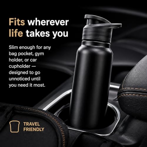 Image of HOB Stainless Steel Water Bottle 1 Litre | Flip Lid Sipper | Leak Proof | BPA Free | Rust Proof | For School, Gym, Office, Travel | Water Bottle for Kids & Adults | 1000ml | (1, Black, Flip Sipper)