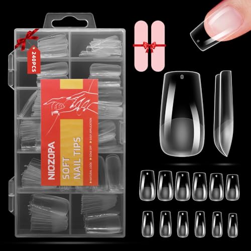 NIQZOPA Tapered Square Nail Tips, Full Cover Acrylic, Clear