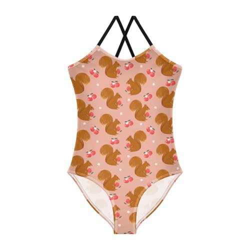 Girls Swimwear 3-10 Years One Piece Halter Swimsuit Squirrel Beach Bathing Suit