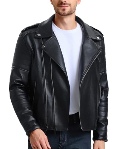 WULFUL Jaqueta masculina de couro, jaqueta bomber sintética para motociclista, lapela assimétrica, z
