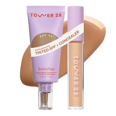 Tower 28 Swipe Serum Concealer in 7.0 + SunnyDays SPF 30 Tinted Moisturizer in 35 - Hydrating Medium-Full Coverage Concealer + 2-in-1 Buildable Coverage Foundation + Mineral Sunscreen (2 Count)
