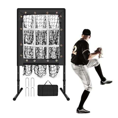 BBTEQEKN Baseball Net with 9 Target Pockets, 2x2ft Pitching Net, ...
