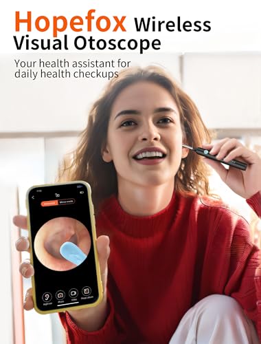 Hopefox Ohrenschmalz Entferner Otoskop, 1080P HD WiFi Ohrenreiniger mit Camera und 6 LEDs Leuchten, Ohr Reinigung für Baby Kinder Erwachsene, schwarz