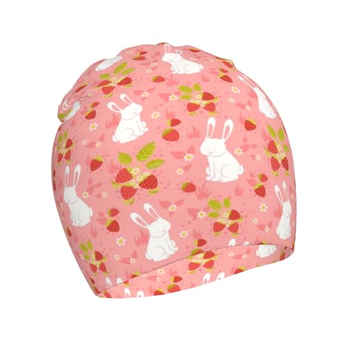 Cute Strawberry and Rabbit Bunny Pattern Kids Beanie Hats Warm Knit Beanie Cap Skull Caps Gifts Decor for Boys Girls
