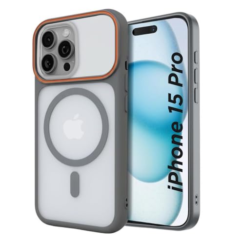 Image of AIBEX Magnetic Compatible Shockproof Case for iPhone 15 Pro - Slim Protective Back Cover with Camera Lens Protection, Strong Magnetic Support, Anti-Slip Grip, Military Grade Drop Protection (Grey)
