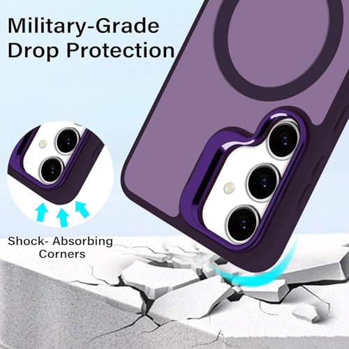 Image of DIZORO Samsung Galaxy S25 Case Compatible with Wireless Charging, with Camera Stand, Military Grade Drop Tested,Translucent Hard Back Soft Edge Back Cover Deep