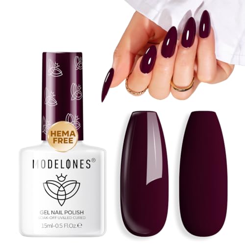 Image of modelones Dark Purple Gel Nail Polish 15ML, Hema Free Pastel Soak-Off UV Fall Gel Polish - 28+Days Long-Lasting Nail Art DIY Manicure Kit Home Salon Women Gifts