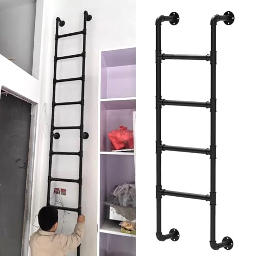 Échelle murale en métal pour loft, fenêtre et puits, échelle de grenier, échelle de grenier en fer forgé robuste pour sous-sol, échelle d'urgence, gain de place, lit superposé et escaliers