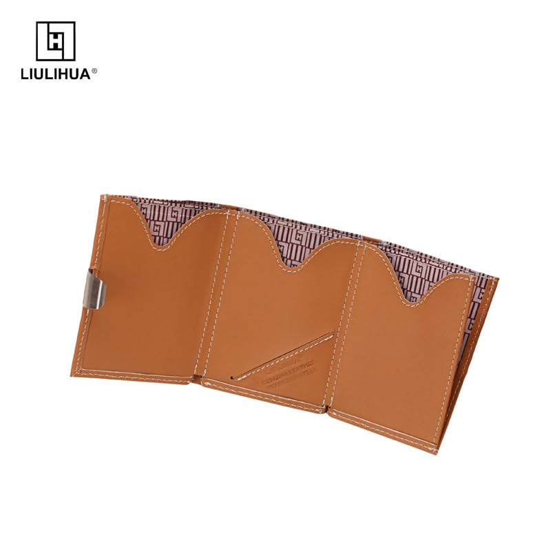 Image of LLH Leather Trifold Wallet - RFID Blocking with Stainless Steel Locking Clip Wallet, Minimalist Front Pocket RFID Blocking Credit Card Holder (Orange)
