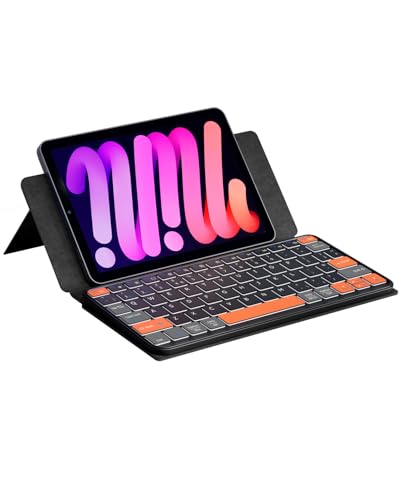 Doohoeek Mini Bluetooth Tastatur für Tablet & Smartphone Dual Verbindung mit 2 Geräten Verstellbarer Ständer bis 150 Wiederaufladbar&Tragbar&Beleuchtet Kompatibel mit iOS/Android/Windows