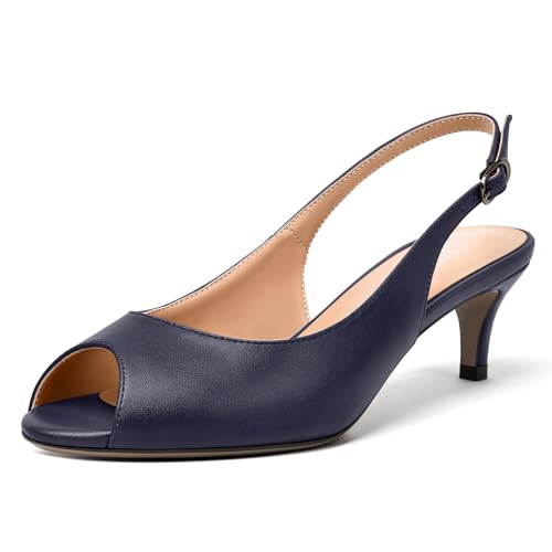 SKYSTERRY Womens Dress Matte Slingback Buckle Evening Peep Toe Kitten Low Heel Pumps Shoes 2 Inch