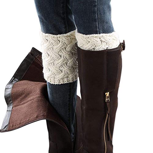 Women Boot Cuffs - Winter Knitted Boots Socks Crochet Short Leg Warmers(8# white)