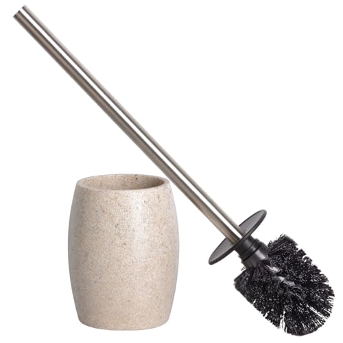 Clasin Home Toilet Bowl Brush and Holder with Stainless Steel Long Handle Toilet Scrubber Brush with Durable Base 360 Deep Cleaning Bristles for Bathroom Compact Set for Small Space (Beige)