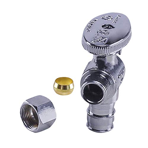 Image of Midline Valve G-81512QS-OM-5 Water Supply Stop Valve with Quarter Turn Wheel; Angle Shut-off for Toilet, Sink, Dishwasher; 1 /2'' PEX A x 3 /8'' Compression; Chrome Plated Brass (5 PK)