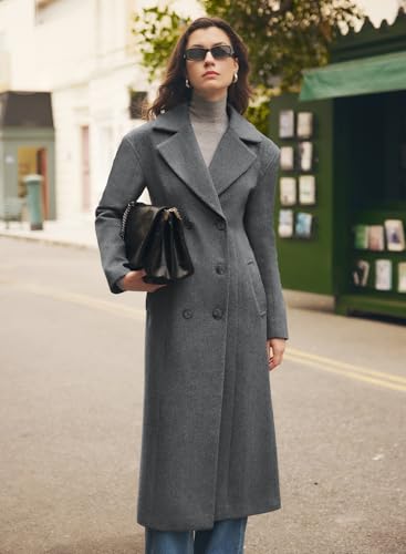 MIHOLL Women's Winter Wool Coat Chic Notched Collar Double Breasted Long Coat With Pockets3