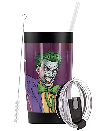 DC Batman Joker Character Stainless Steel TumblerÂ with Straw and Flip LidÂ 20 oz Travel Mug/Cup, Vacuum Insulated & Double Wall with LeakproofÂ Dual Lid | Great forÂ Iced CoffeeÂ andÂ HotÂ Beverages
