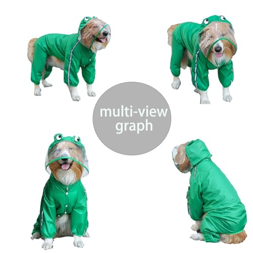 Hunderegenmantel Vierbeiner, wasserdichte Hundekleidung große Hunde, Golden Retriever Regenmantel, Kompakt Verstaubar, Leicht zu Reinigen, Waschbar(Brust 58cm, Rücken 41cm, Bein 28cm, Grün)