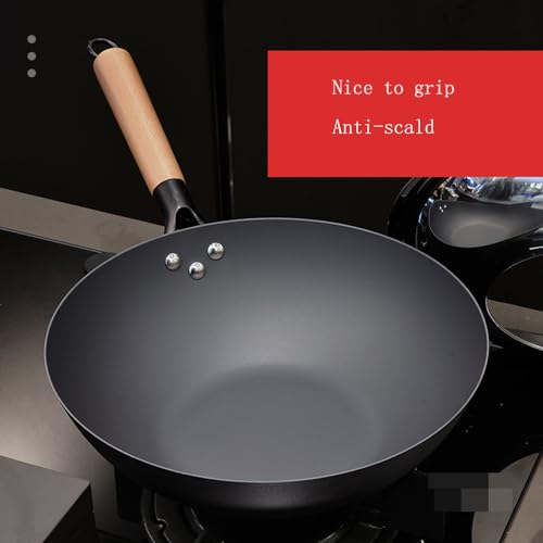 Wok de hierro tradicional con mango de madera 30cm miniatura 5