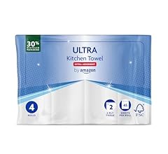 by Amazon ULTRA Kitchen Roll, Extra Absorbent, 4 Rolls (Pack of 1), 45 Sheets per Roll, Wring and Reuse, FSC Certified