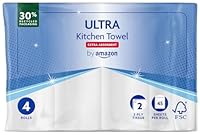 by Amazon ULTRA Kitchen Roll, Extra Absorbent, 4 Rolls (Pack of 1), 45 Sheets per Roll, Wring and Reuse, FSC Certified