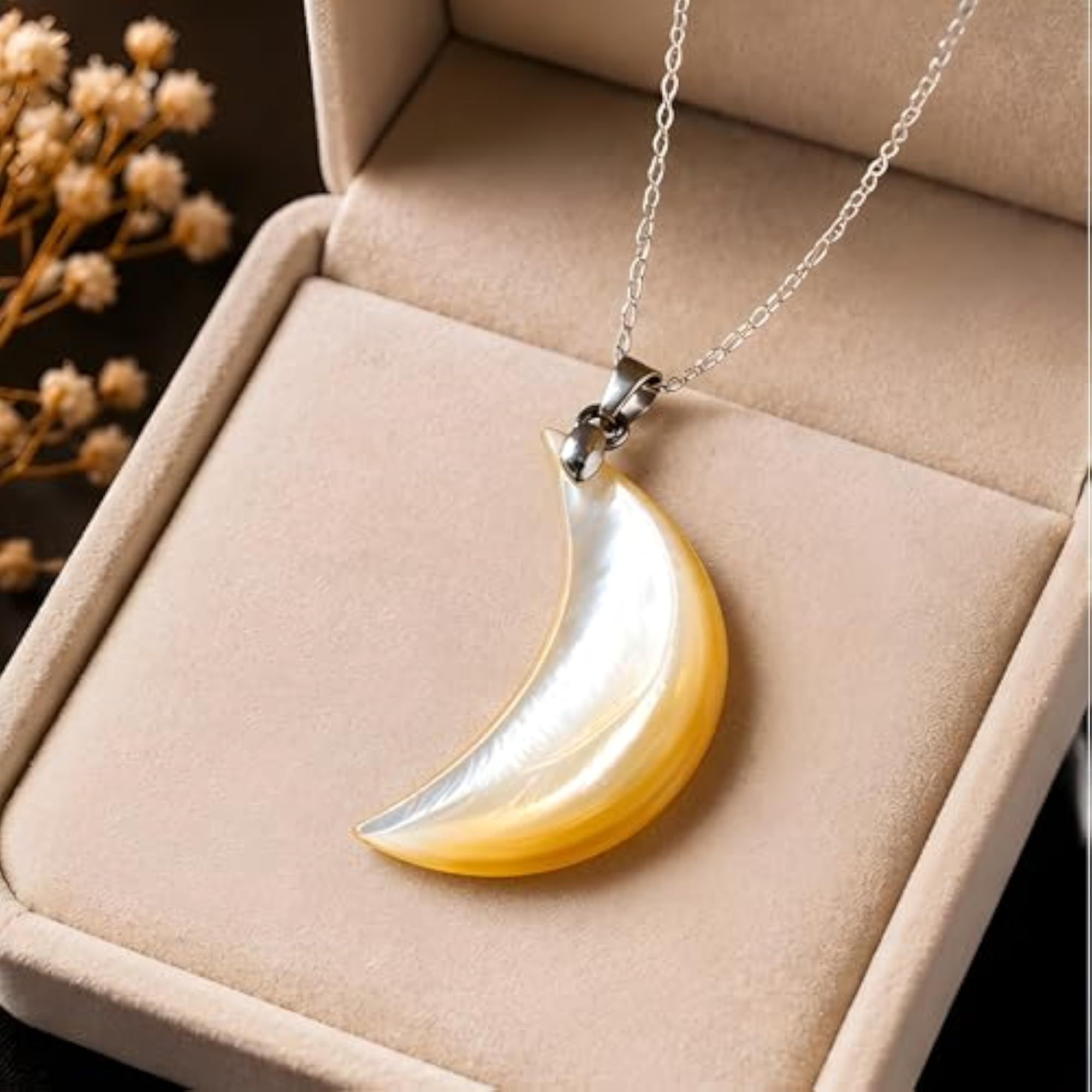 Natural Mother of Pearl Crescent Moon Pendant