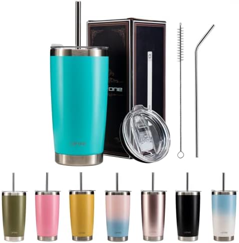 LoFone Coffee Travel Mug with Straw,20oz/550ml Double-Walled Insulated Coffee Cup,New Fashionable Stainless Steel Tumbler (Pink)