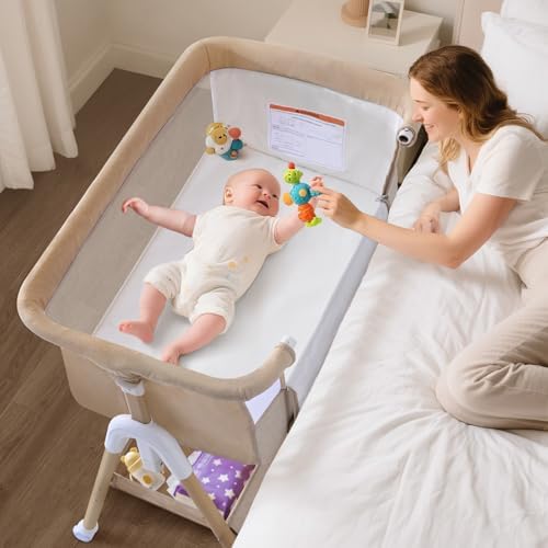 cozydwells Babybettchen, Bassinet für sicheres gemeinsames Schlafen, Staubsaugerbeutel, einfach zu montieren, leicht faltbares tragbares Kinderbett für Neugeborene/Kleinkinder (Kha