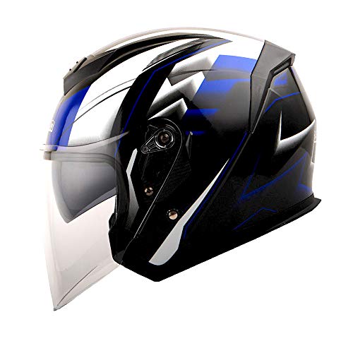 1Storm Motorcycle Open Face Helmet Scooter 3/4 Bike Dual Lens/Sun Visor Bundle With Freedconn Motorcycle Bluetooth Headset: Hjk526 Racing Blue #TOP4