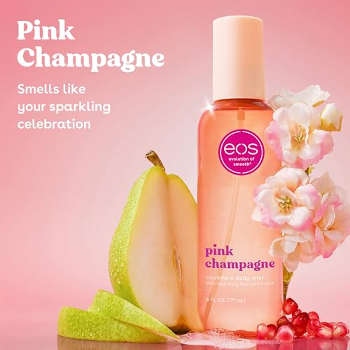 Image of eos Cashmere Body Mist, Pink Champagne, body spray for women, hair mist, moisturizing, hyaluronic acid, glycerin, vegan, cruelty-free, 6 fl oz