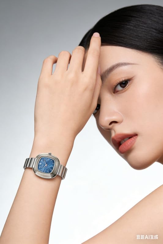 Image of Giordano Analog Quartz Watch for Women with SquareTextured Dial, Cushion Layered Bezel Design and Stainless Steel Strap