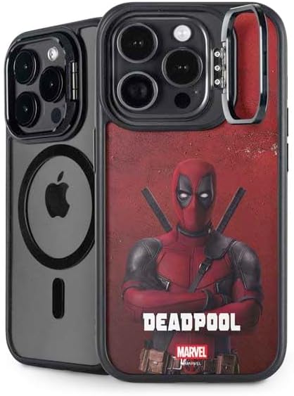 Skinit Kickstand Phone Case Compatible with iPhone 15 Pro - Officially Licensed Marvel Deadpool Legacy Deadpool Red Poster Design
