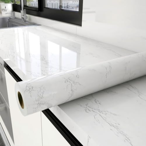 Glossy White Marble Contact Paper for Countertops Peel and Stick Wallpaper
